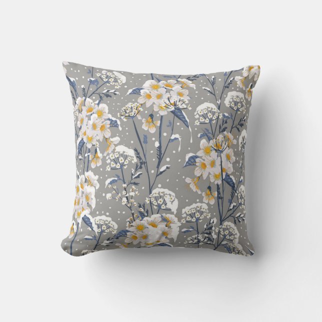 Winter Blossom: Delicate Floral Pattern Cushion (Front)