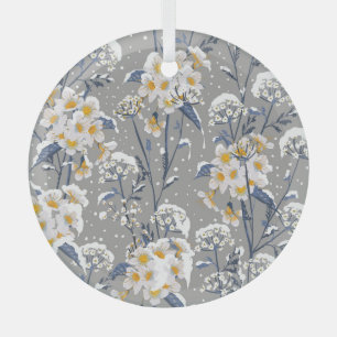 Winter Blossom: Delicate Floral Pattern Glass Tree Decoration