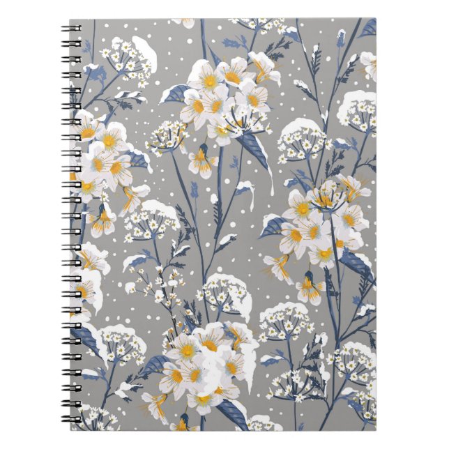 Winter Blossom: Delicate Floral Pattern Notebook (Front)