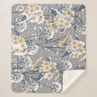 Winter Blossom: Delicate Floral Pattern Sherpa Blanket