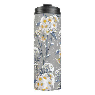 Winter Blossom: Delicate Floral Pattern Thermal Tumbler