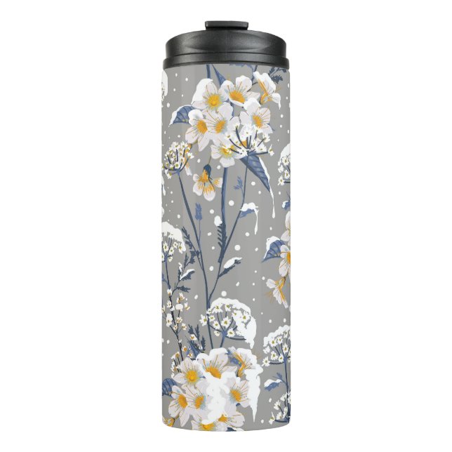 Winter Blossom: Delicate Floral Pattern Thermal Tumbler (Front)
