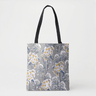 Winter Blossom: Delicate Floral Pattern Tote Bag
