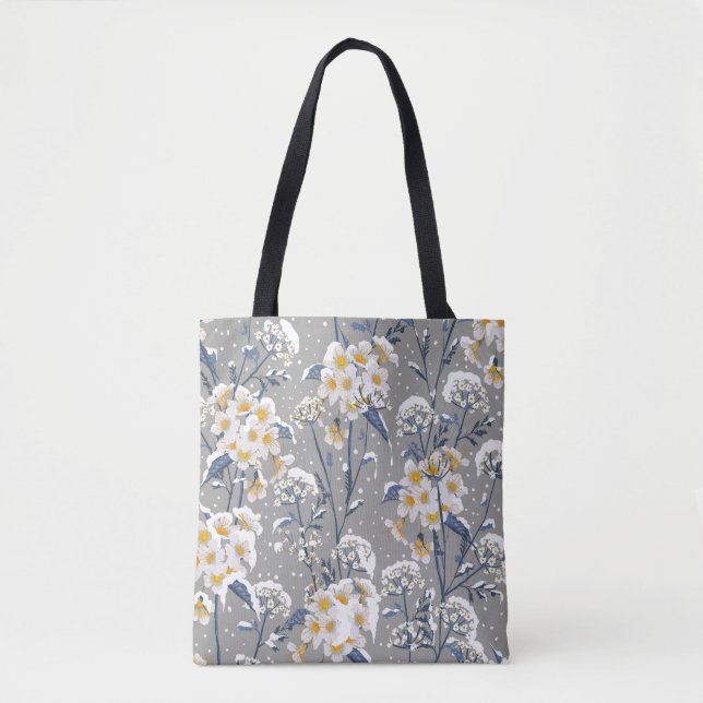 Winter Blossom: Delicate Floral Pattern Tote Bag (Front)