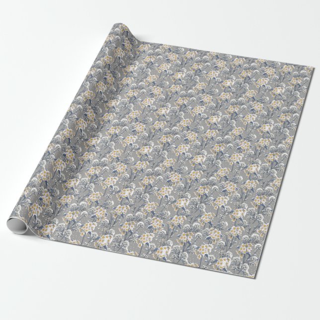 Winter Blossom: Delicate Floral Pattern Wrapping Paper (Unrolled)
