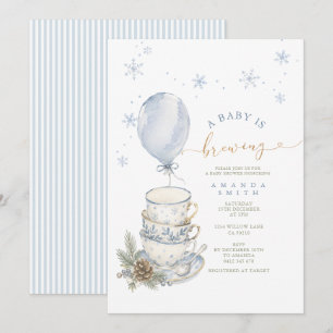 Winter Blue A Baby Is Brewing Baby Shower Invitation