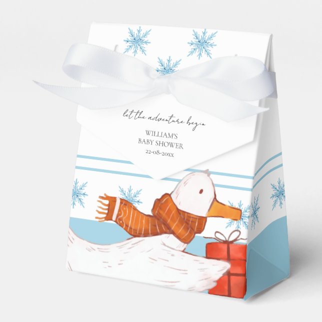 Winter Blue Adventure Begins Baby Shower Favour Box (Front Side)