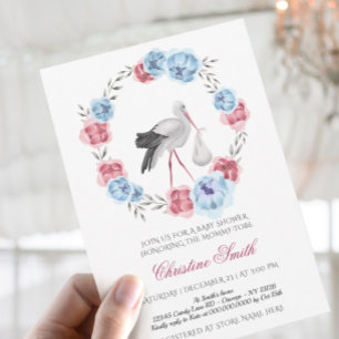 Winter Blue And Blush Pink Floral Baby Shower Invitation