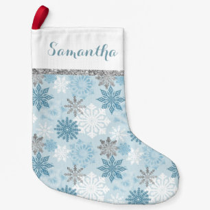 Winter Blue And Silver Personalised Small Christmas Stocking
