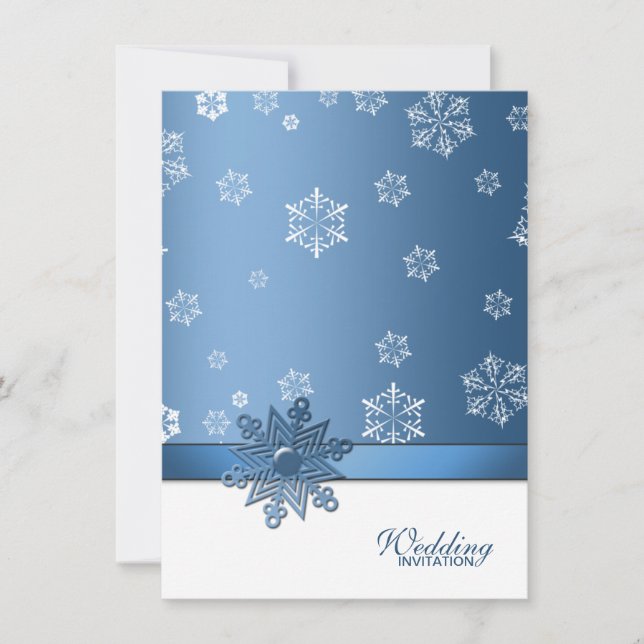 Winter Blue and White Snowflake Wedding Invites (Front)