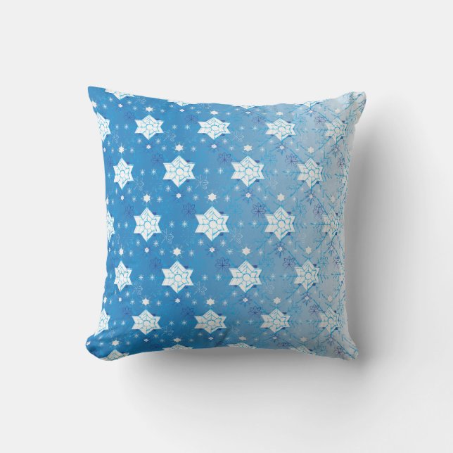 Winter blue and white Snowflakes pattern Cushion (Front)