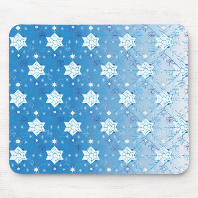 Winter blue and white Snowflakes pattern Mouse Pad (Front)