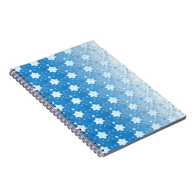 Winter blue and white Snowflakes pattern Spiral Notebook (Right Side)