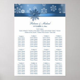 Winter Blue and White Snowflakes Seating Plan Poster