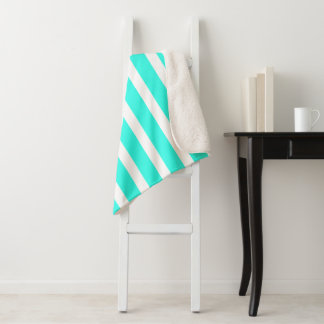 Winter Blue and White Stripes  Sherpa Blanket