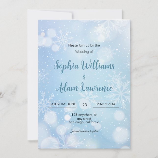 Winter Blue And White wedding Invitation (Front)