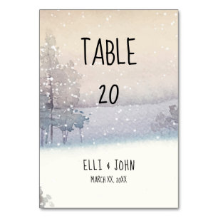 Winter Blue and White Wedding Table Number
