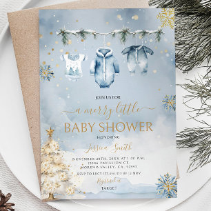 Winter Blue Baby Clothes It's A Boy Baby Shower Invitation