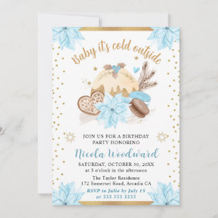 Winter Blue Baby It’s Cold Outside Birthday Invitation