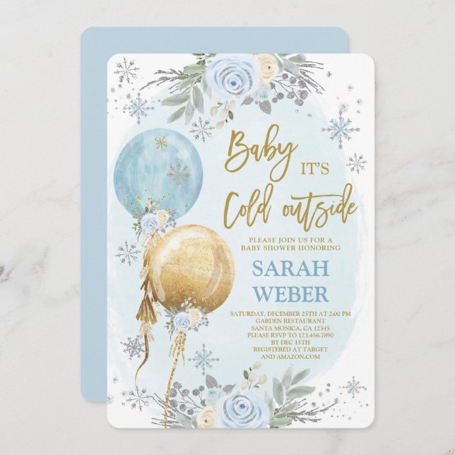 Winter Blue Baby shower Boy Invitation (Front/Back)