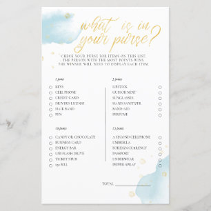 Winter Blue Baby Shower Game What Is In Your Purse
