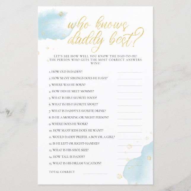 Winter Blue Baby Shower Game Who Knows Daddy Best (Front)