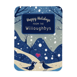 Winter Blue Birds Christmas Holiday Greetings Magnet