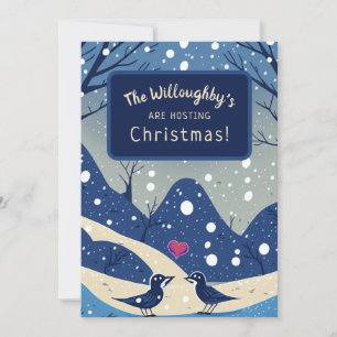 Winter Blue Birds in Love Christmas Wedding  Invitation