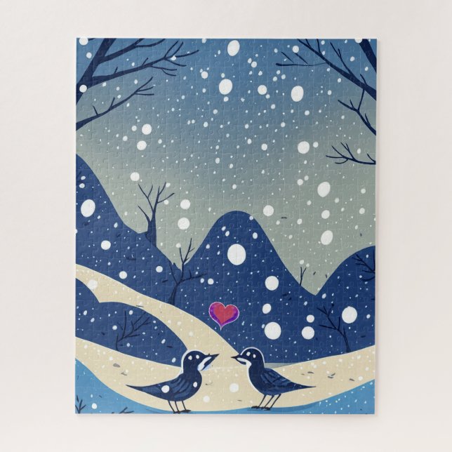 Winter Blue Birds in Love Christmas Wedding  Jigsaw Puzzle (Vertical)