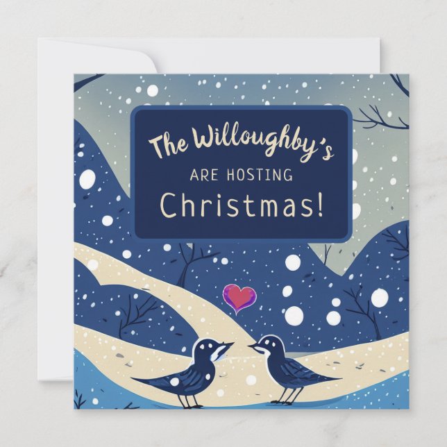 Winter Blue Birds in Love Christmas Wedding  Save The Date (Front)