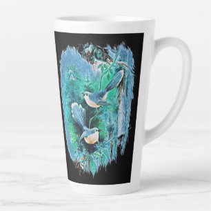 Winter Blue Birds Painting Latte Mug