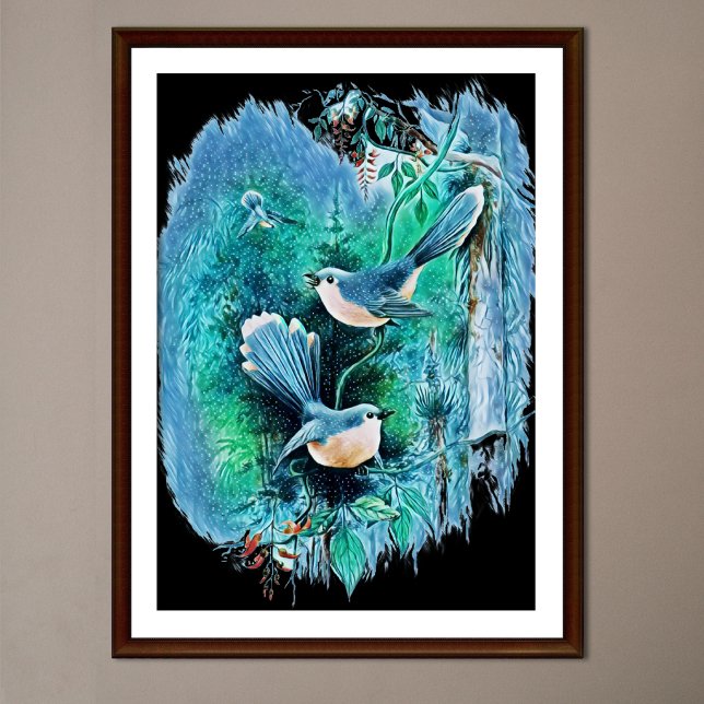 Winter Blue Birds Painting Poster (Creator Uploaded)