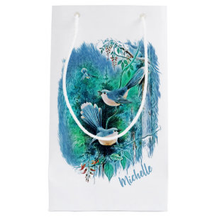 Winter Blue Birds Painting Small Gift Bag