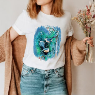 Winter Blue Birds Painting Woman's T-Shirt