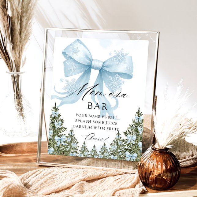 Winter Blue Bow Baby Shower Mum-osa Bar Poster (Creator Uploaded)