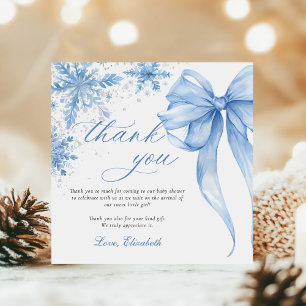 Winter Blue Bow Snowflakes Baby Shower Thank You Card