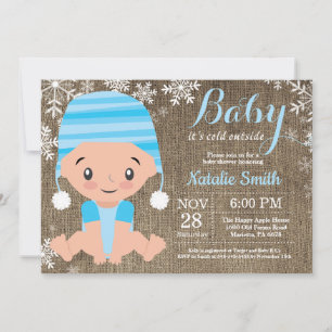 Winter Blue Boy Baby Shower Invitation Burlap