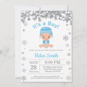 Winter Blue Boy Baby Shower Snowflake Invitation