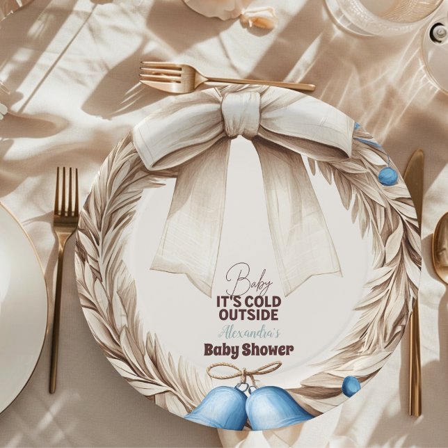 Winter Blue Christmas Holiday Baby Shower Paper Plate (Creator Uploaded)