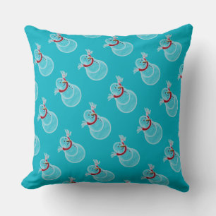 Winter Blue Christmas Snowman Pattern Throw Pillow