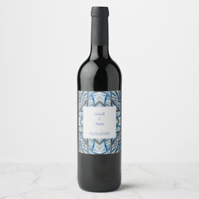Winter Blue Crystal Pattern Wine & Sparkling Wine  Label (Front)