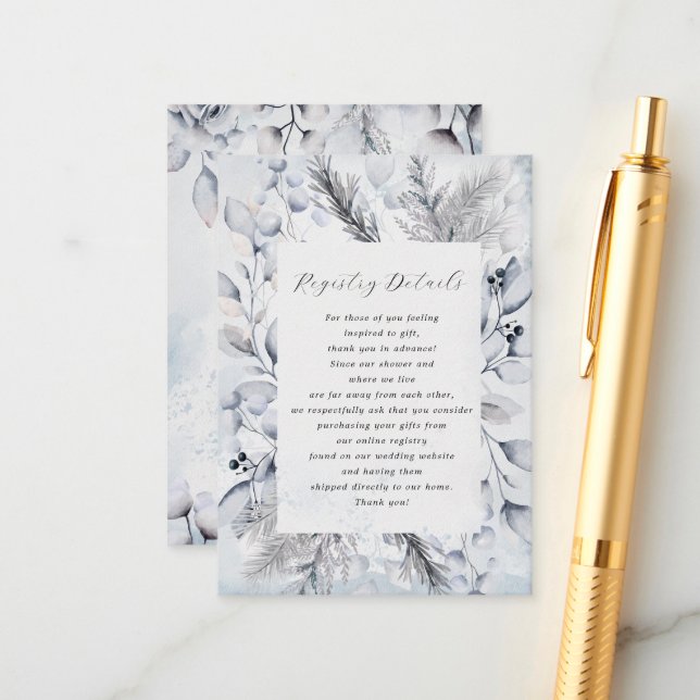 Winter Blue Elegant Floral Bridal Shower Enclosure Card (Front/Back In Situ)