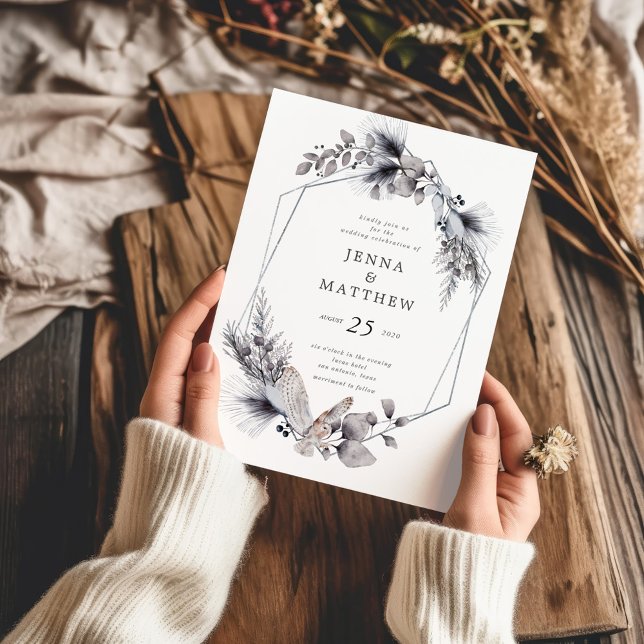 Winter Blue Elegant Foliage Wedding Invitation (Creator Uploaded)