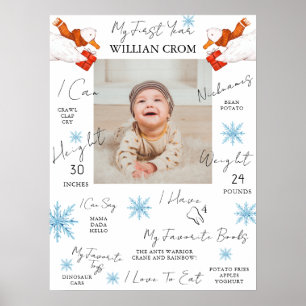 Winter Blue First Year First Birthday Milestone Poster