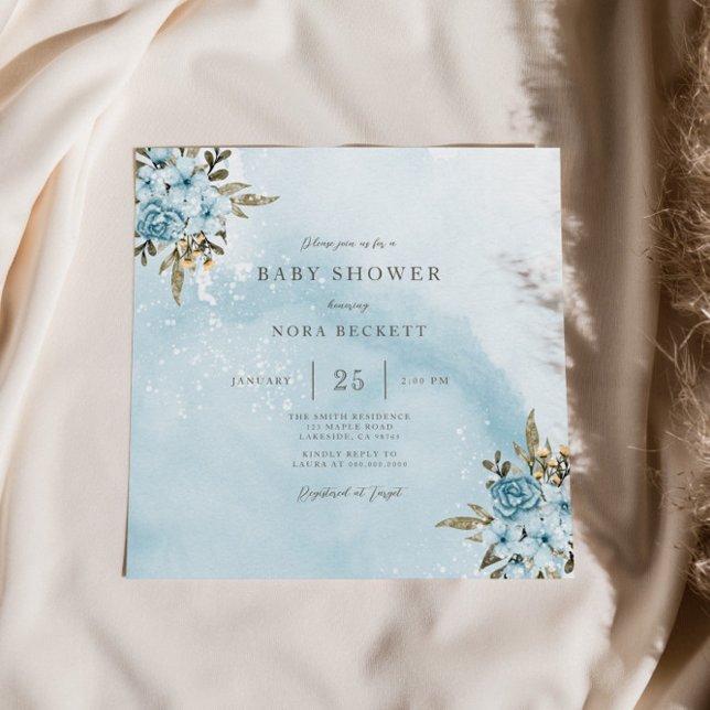 Winter Blue Floral Baby Shower Invitation  (Creator Uploaded)