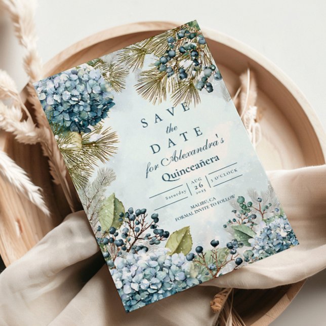 Winter Blue Floral Quinceañera Save The Date (Creator Uploaded)