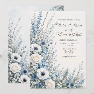 Winter Blue Floral Wedding Invitation