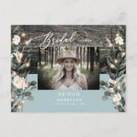 Winter Blue Foliage Lights & White Floral Photo In