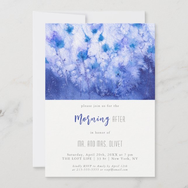 Winter Blue Garden Morning After Invitation (Front)