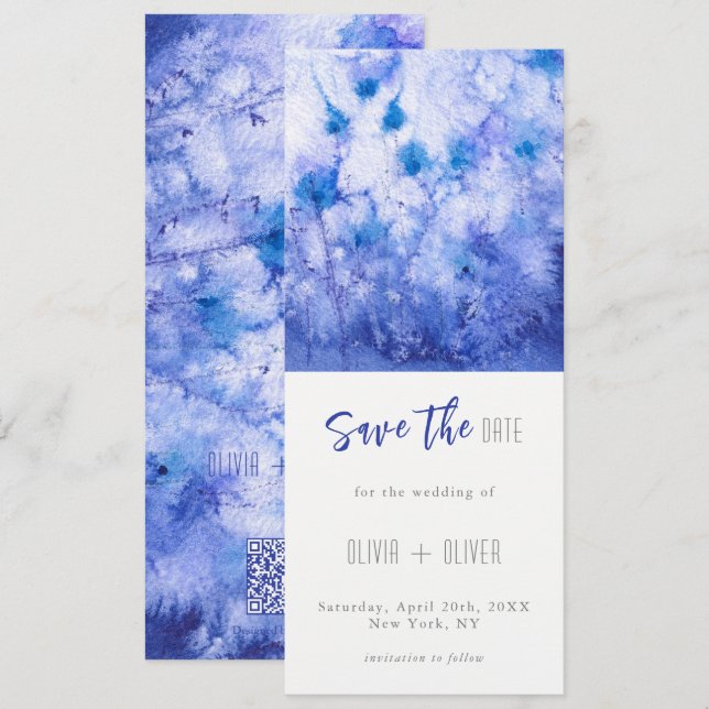 Winter Blue Garden Save the Date Invitation (Front/Back)